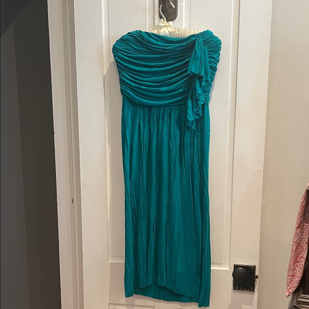 J. Crew Teal Strapless Ruched Dress Sz 10